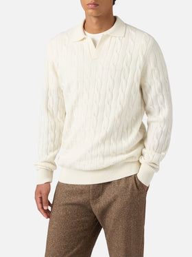 White wool knit polo Downing