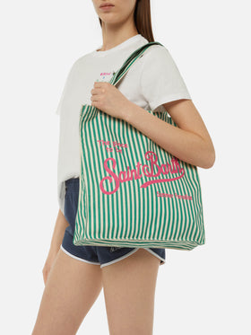 Essential flat cotton striped Bag with Saint Barth logo - MC2 Saint Barth