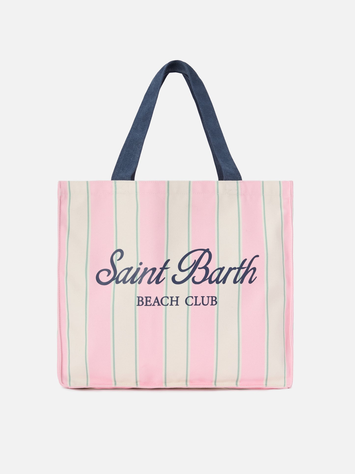 Bolso tote esencial de lona con rayas rosas, verdes y blancas y logo en contraste 