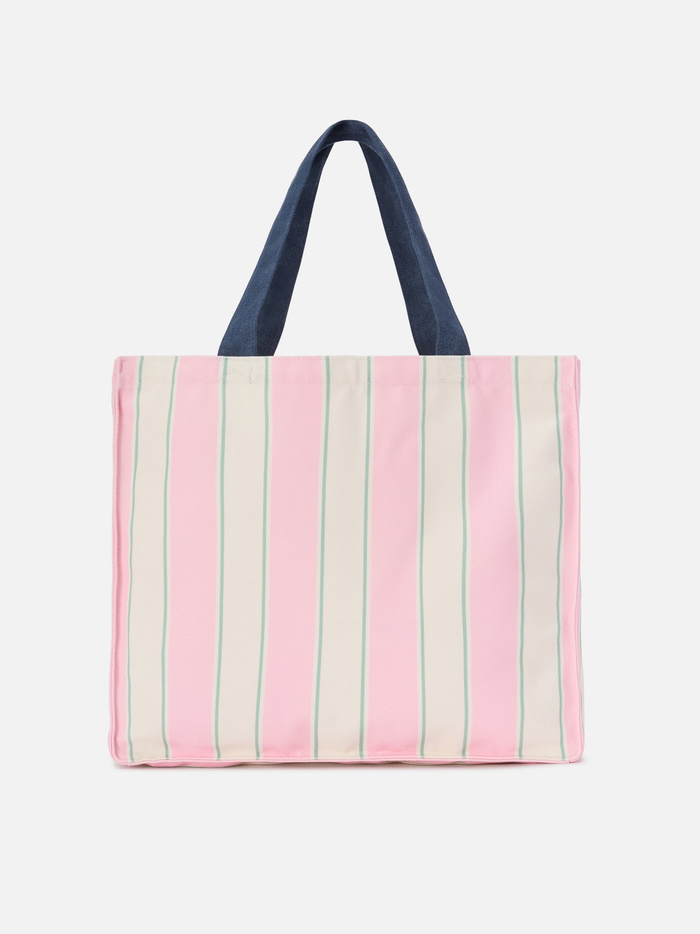 Bolso tote esencial de lona con rayas rosas, verdes y blancas y logo en contraste 