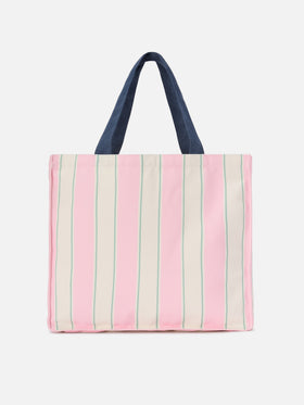 Bolso tote esencial de lona con rayas rosas, verdes y blancas y logo en contraste 