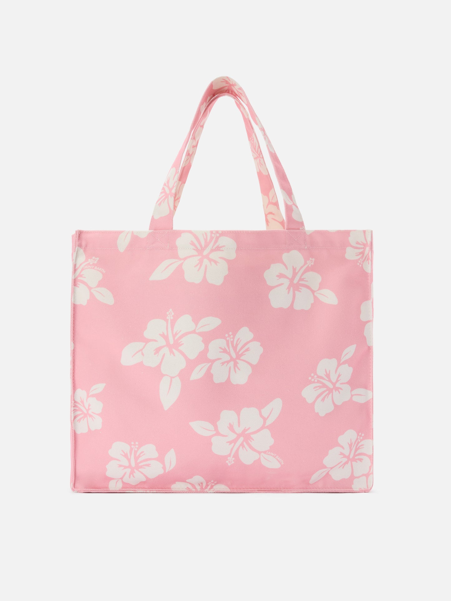 Borsa Essential in canvas con stampa hibiscus rosa e logo a contrasto