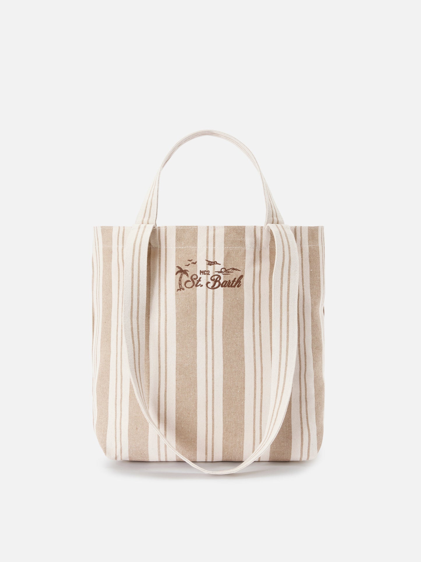Essential Beach beige and white striped cotton tote bag