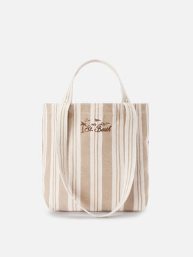 Essential Beach beige and white striped cotton tote bag