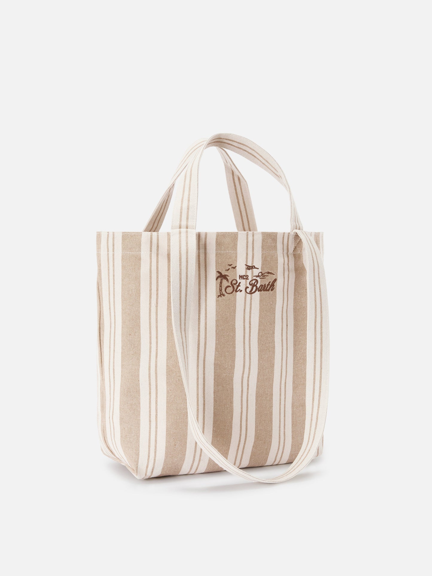 Essential Beach beige and white striped cotton tote bag