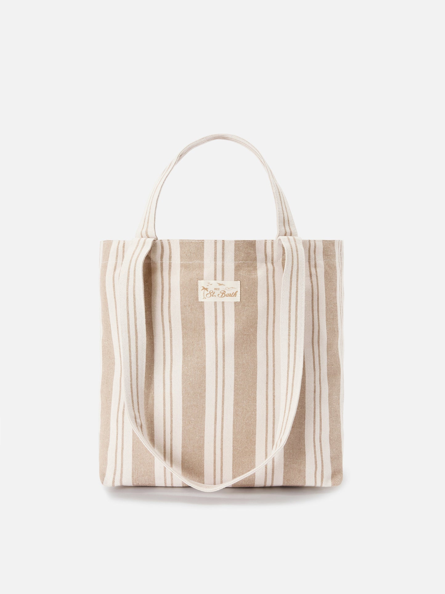 Essential Beach beige and white striped cotton tote bag