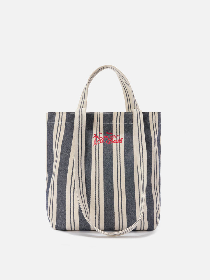 Borsa tote Essential Beach in cotone a righe blu e bianche