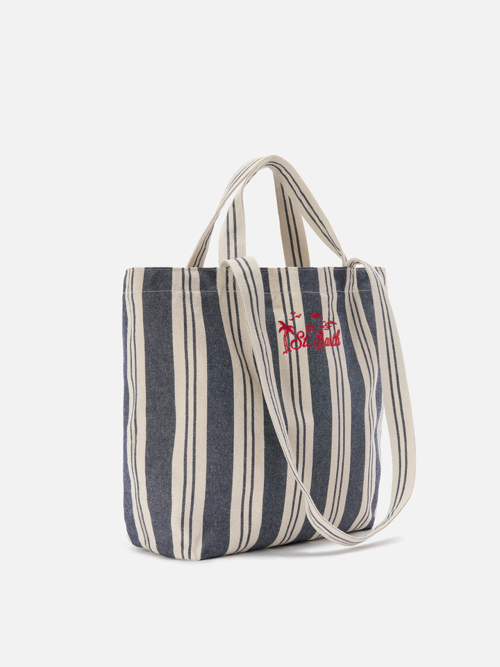 Borsa tote Essential Beach in cotone a righe blu e bianche