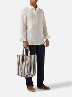 Borsa tote Essential Beach in cotone a righe blu e bianche