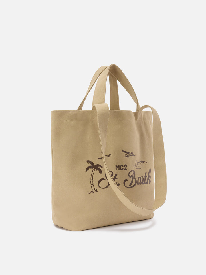 Borsa tote Essential Beach in cotone beige con logo ricamato