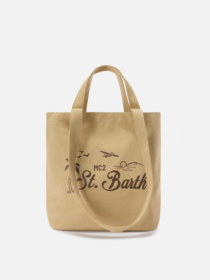 Essential Beach beige cotton tote bag with embroidered logo