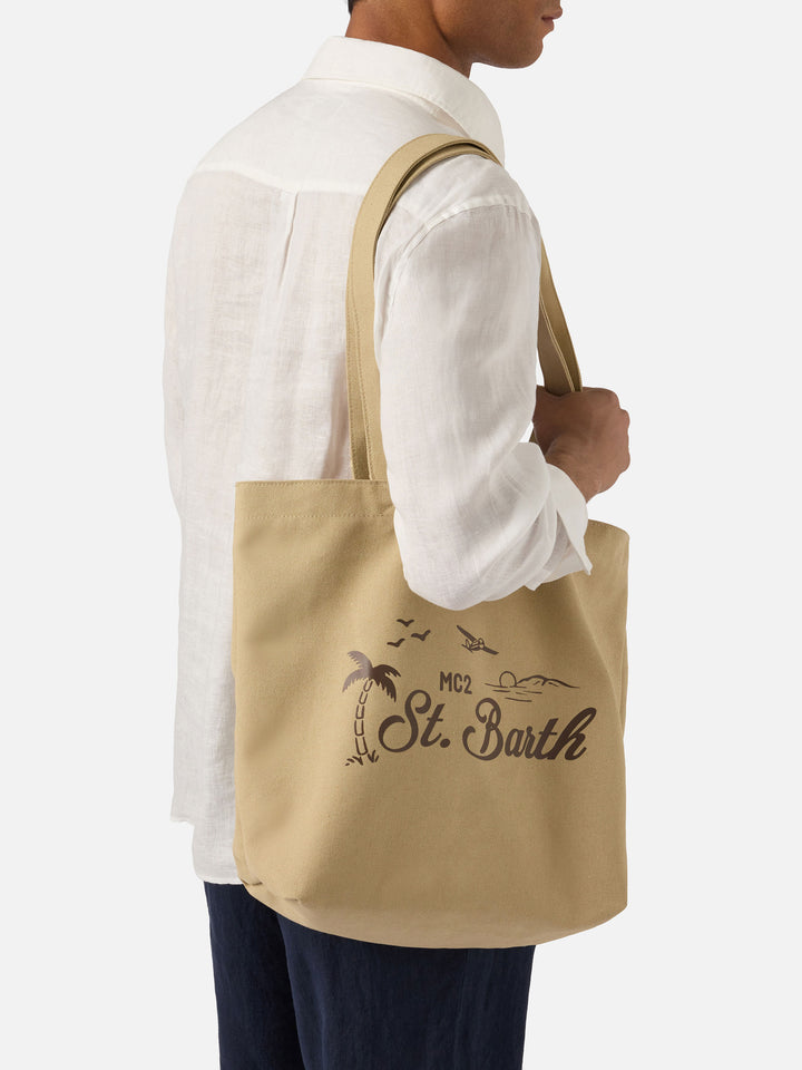 Essential Beach beige cotton tote bag with embroidered logo