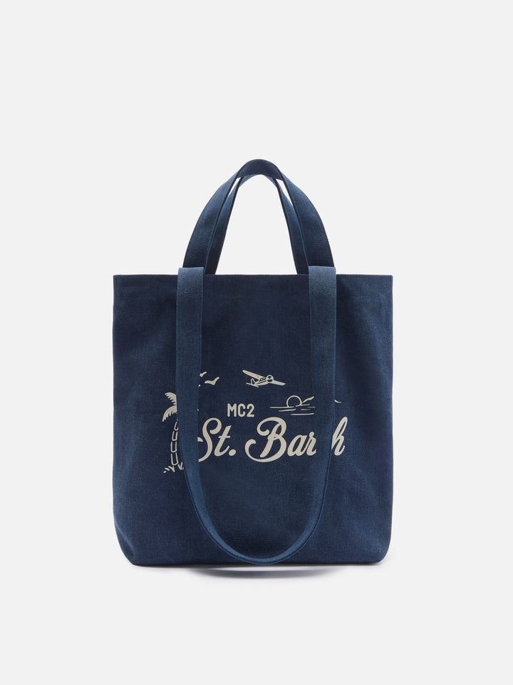 Borsa tote Essential Beach in cotone blu navy con logo ricamato