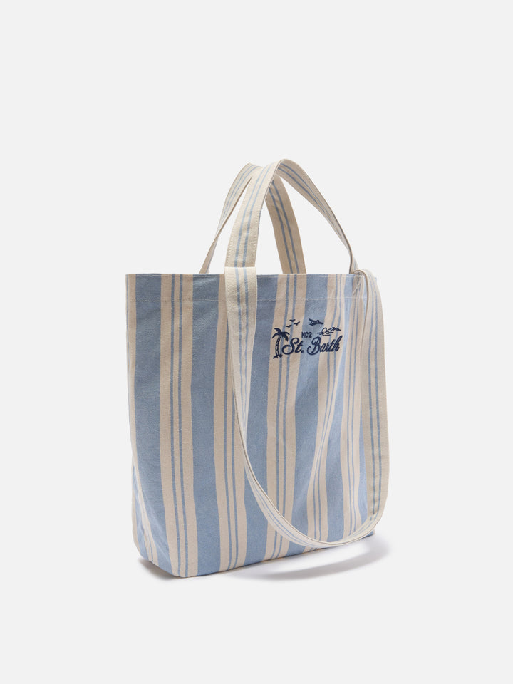 Borsa tote Essential Beach in cotone a righe azzurro e bianche