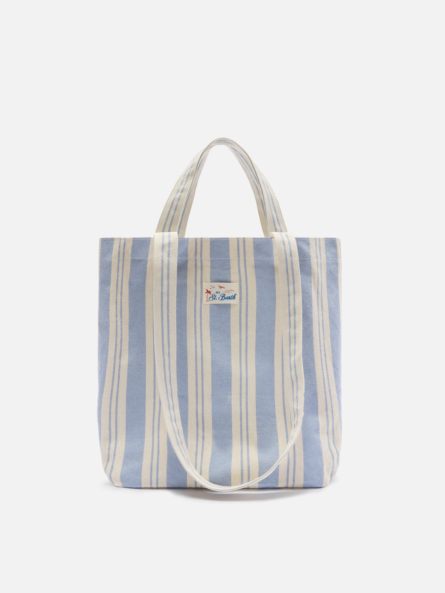Cabas en coton rayé bleu clair et blanc Essential Beach 
