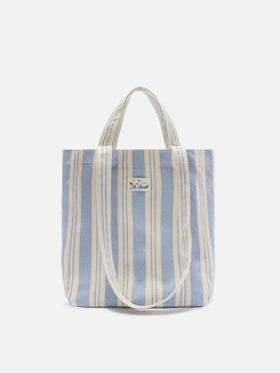 Cabas en coton rayé bleu clair et blanc Essential Beach 