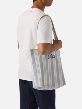 Cabas en coton rayé bleu clair et blanc Essential Beach 