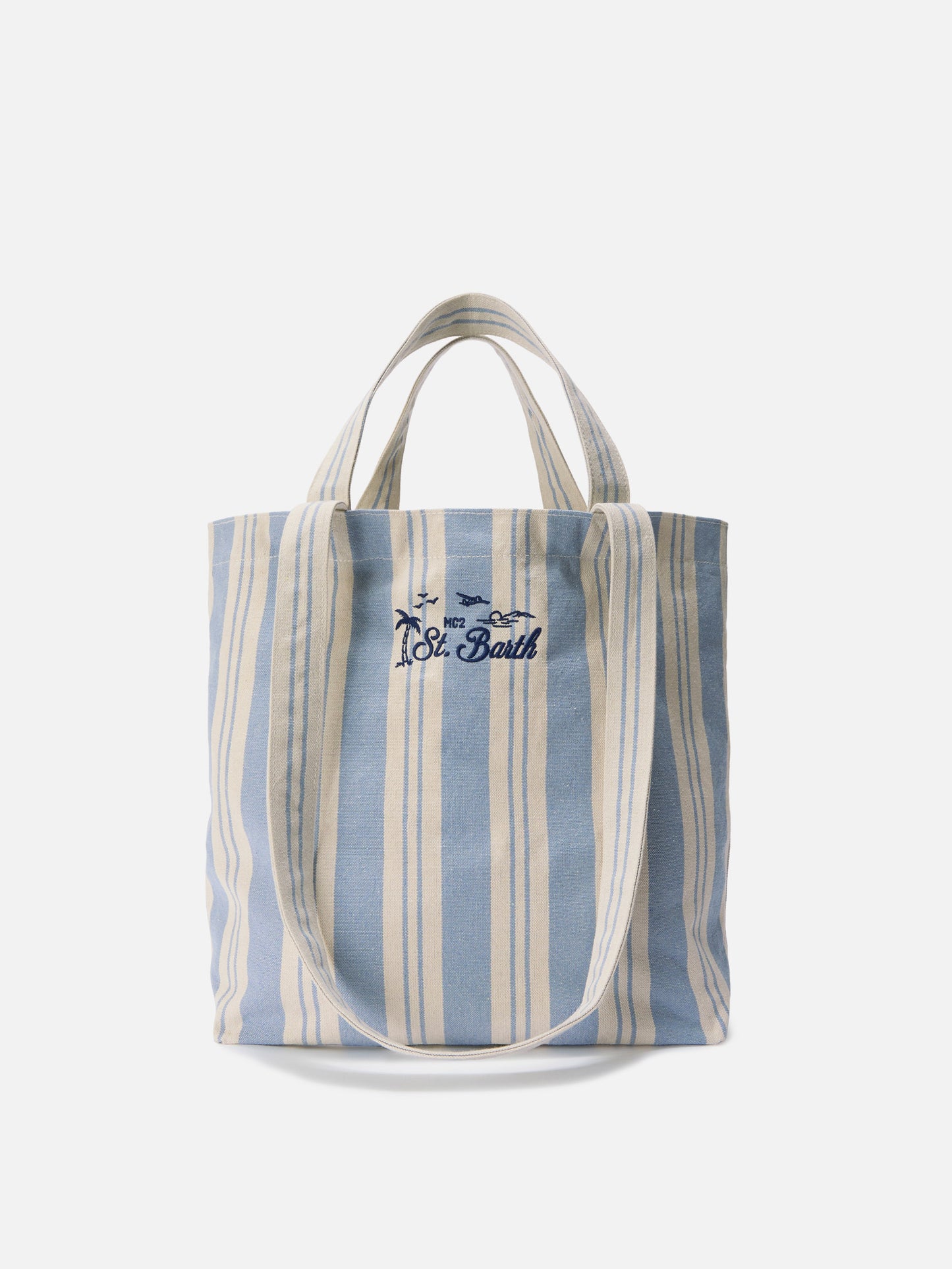 Cabas en coton rayé bleu clair et blanc Essential Beach 