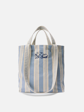 Cabas en coton rayé bleu clair et blanc Essential Beach 