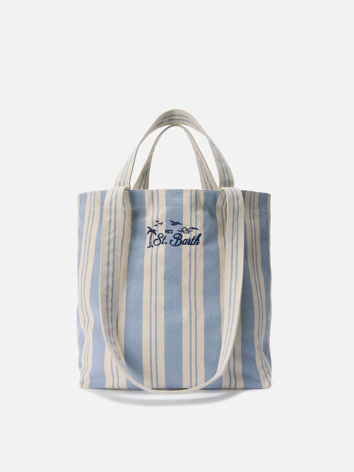 Essential Beach light blue and white striped cotton tote bag