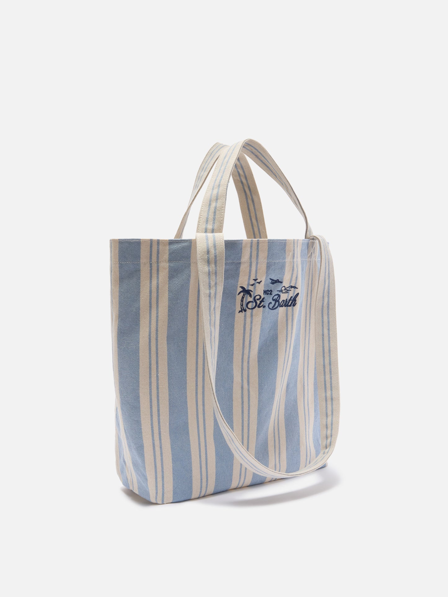 Cabas en coton rayé bleu clair et blanc Essential Beach 
