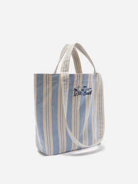 Cabas en coton rayé bleu clair et blanc Essential Beach 