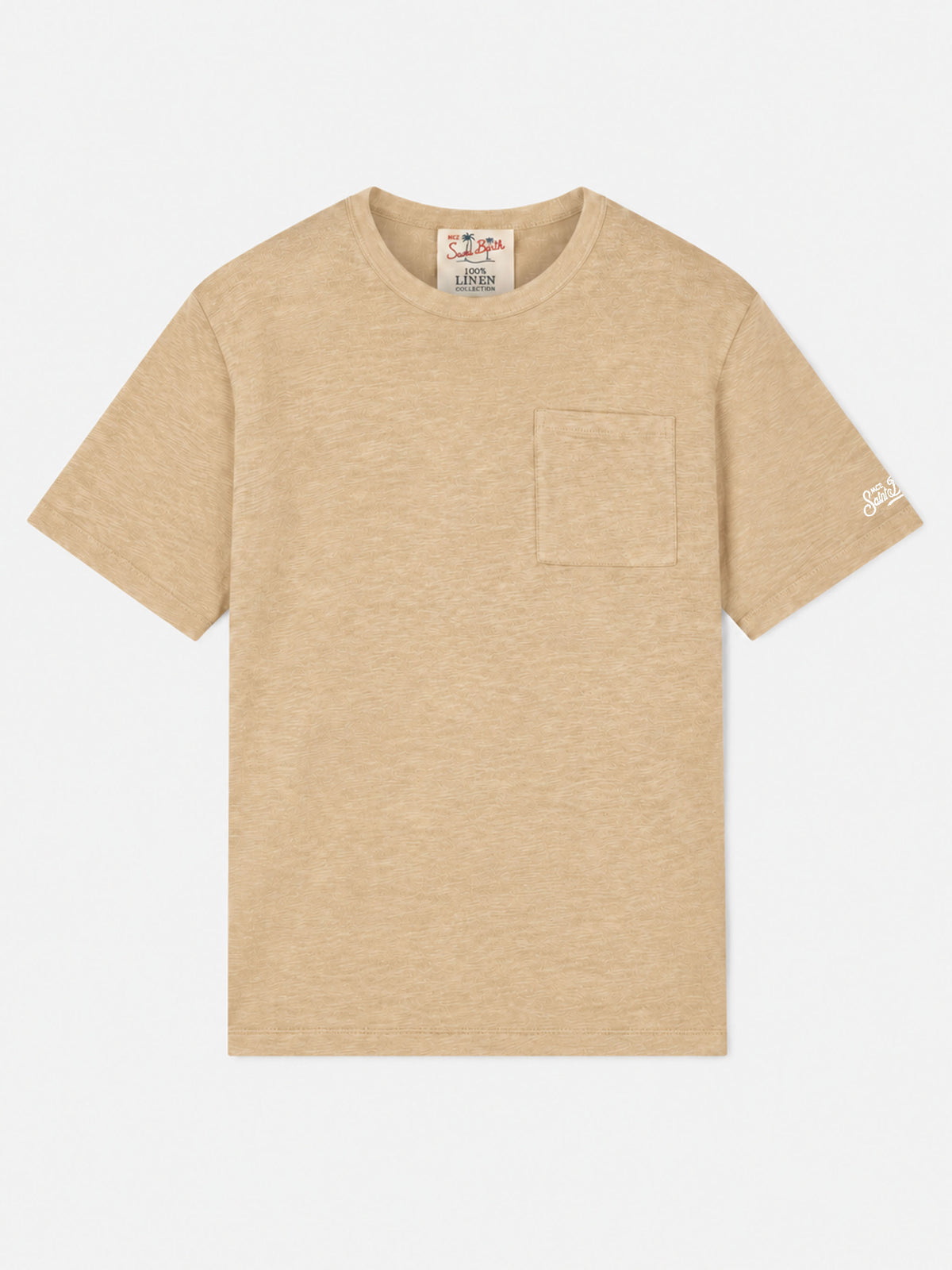 Beige Ecstasea linen T-shirt with chest pocket