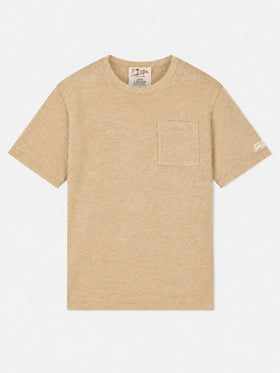 Beige Ecstasea linen T-shirt with chest pocket