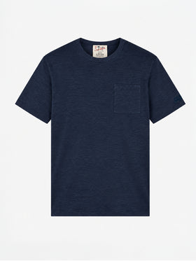 T-shirt blu navy in lino Ecstasea con taschino