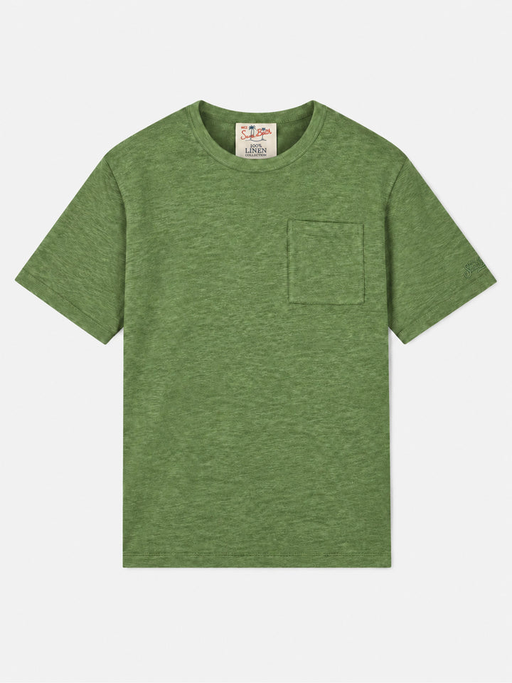 Military green Ecstasea linen T-shirt with pocket