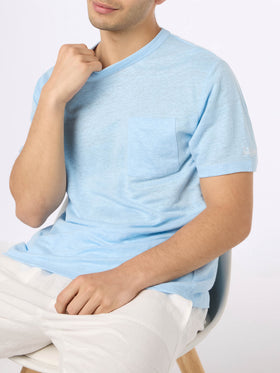 Man light blue linen jersey t-shirt Ecstasea with pocket - MC2 Saint Barth