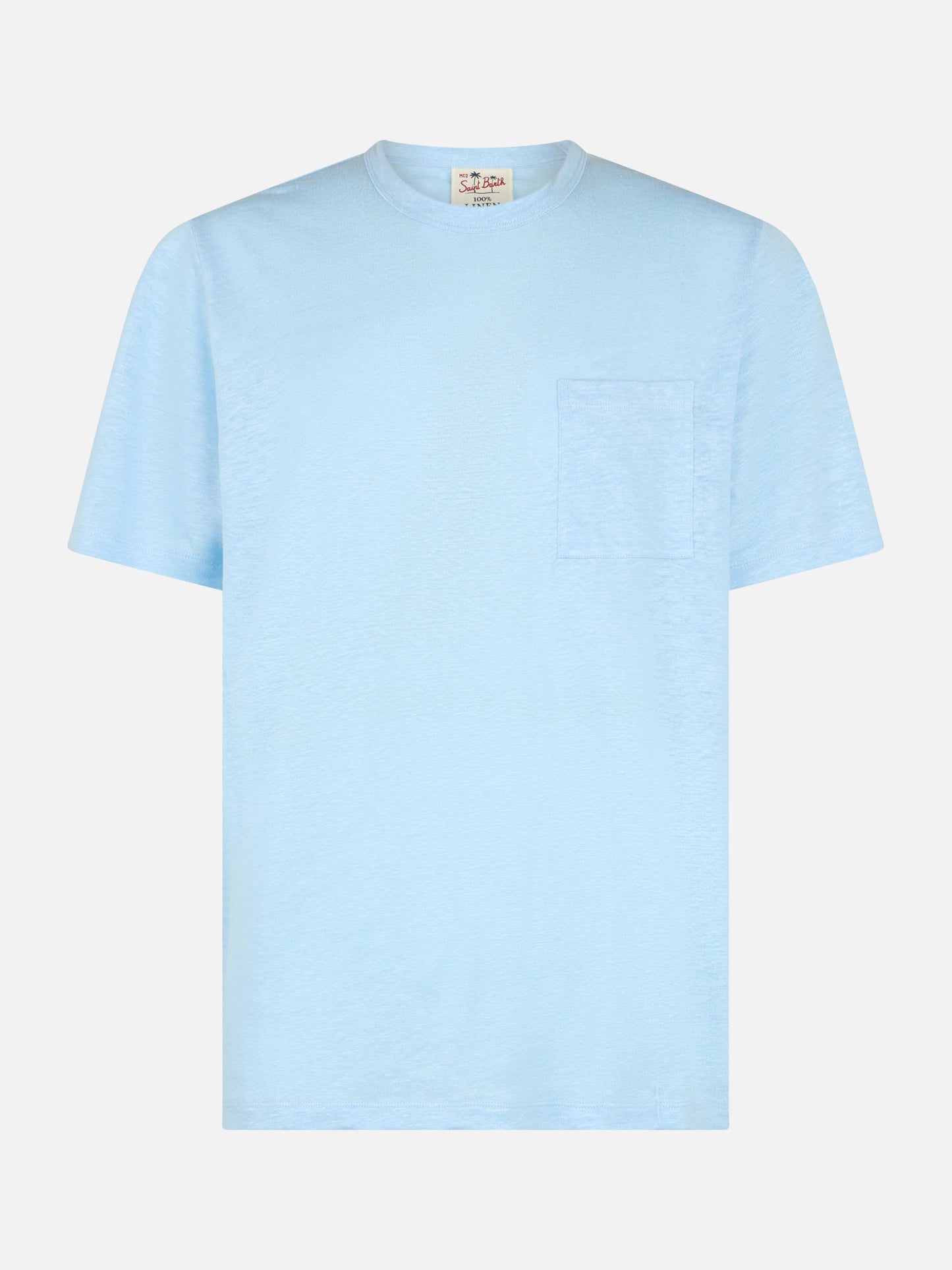 Man light blue linen jersey t-shirt Ecstasea with pocket - MC2 Saint Barth