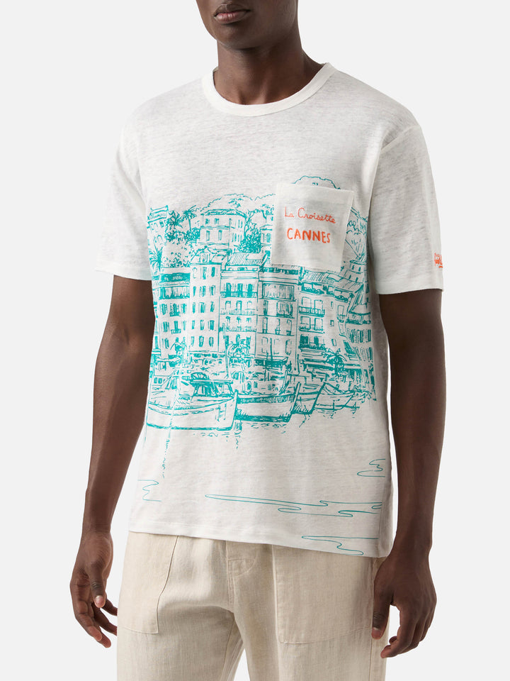 T-shirt Ecstasea in lino jersey con stampa Cannes