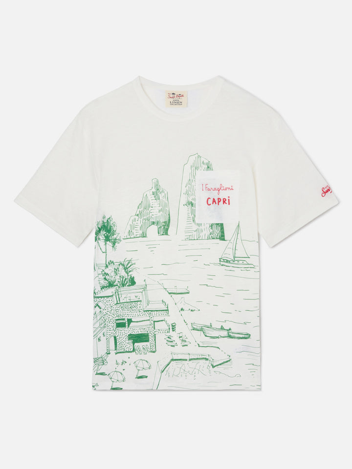 T-shirt Ecstasea in lino jersey con stampa Capri
