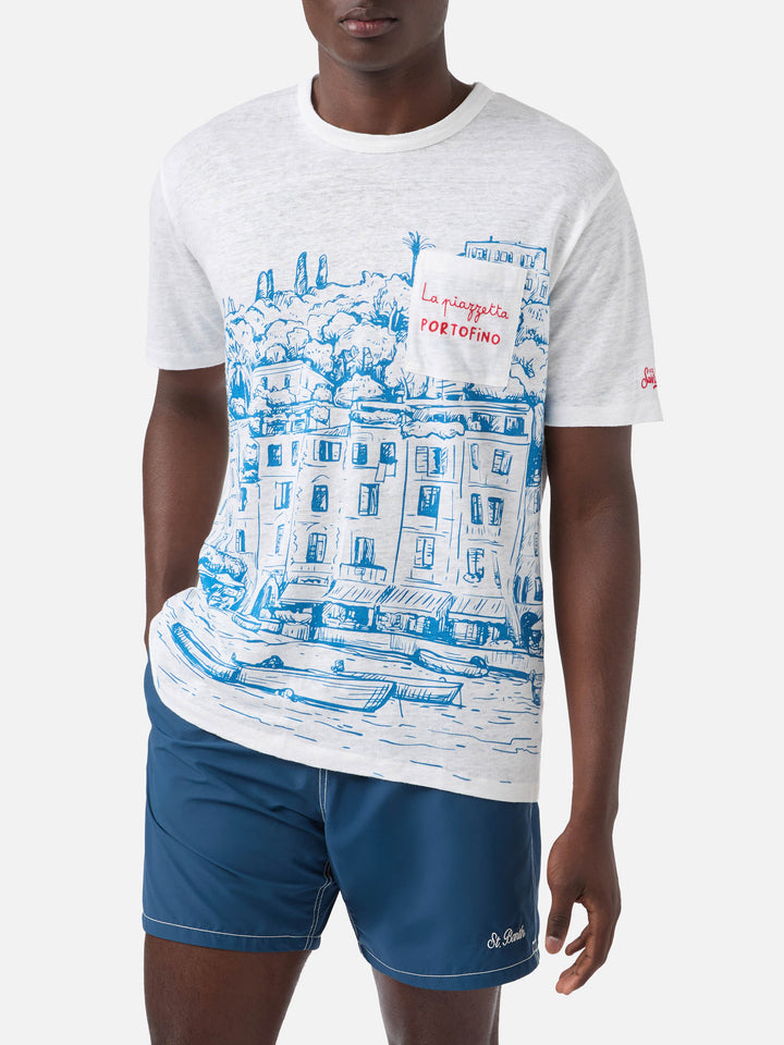 T-shirt Ecstasea in lino jersey con stampa Portofino