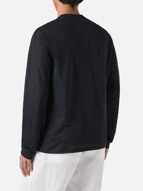 T-shirt da uomo in jersey di lino nera Ecstasea con taschino