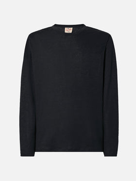 T-shirt da uomo in jersey di lino nera Ecstasea con taschino