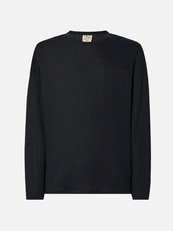 Schwarzes Herren-T-Shirt aus Leinenjersey Ecstasea mit Tasche