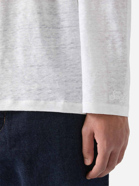 Man white linen jersey t-shirt Ecstasea with pocket