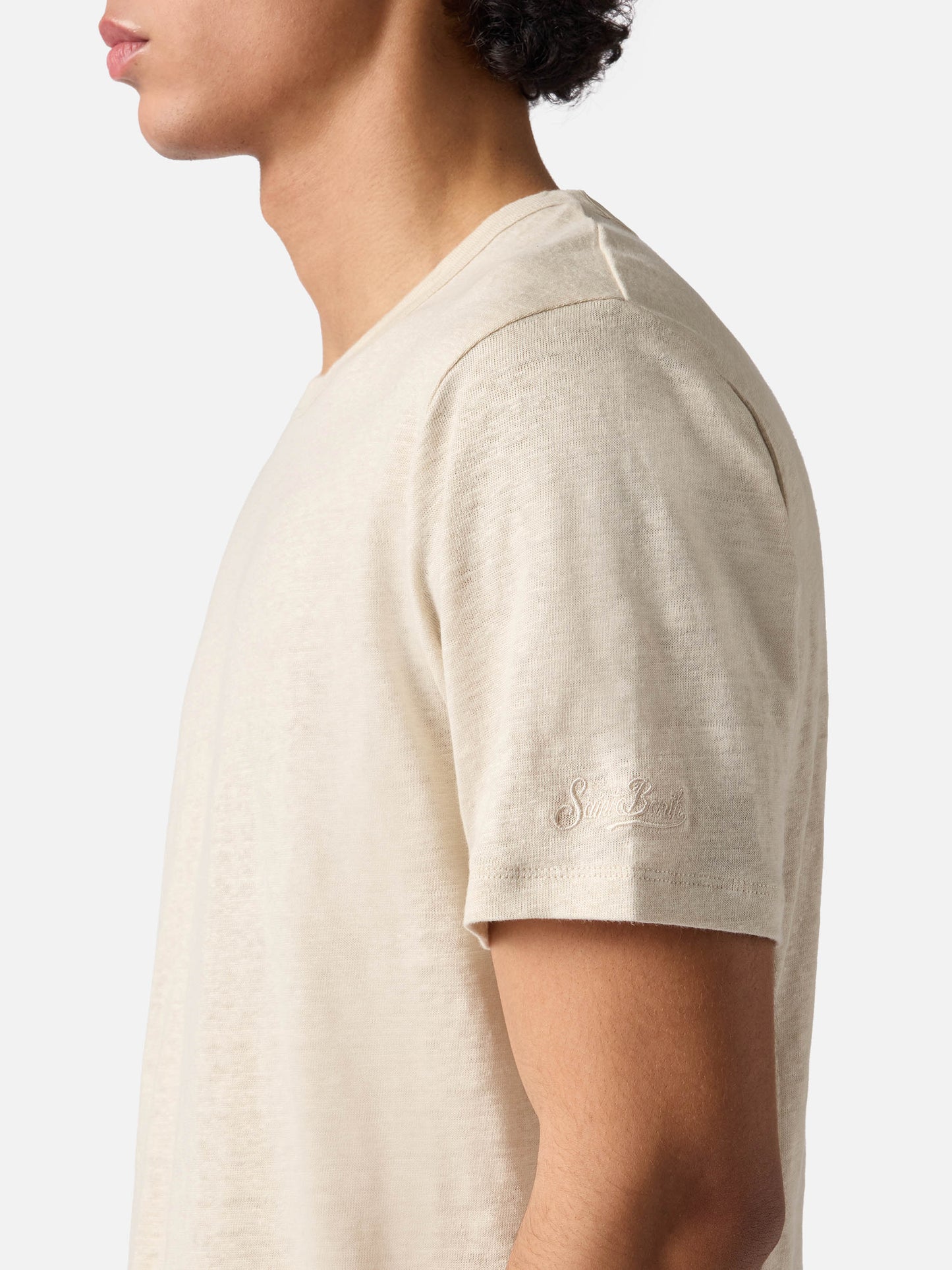 Cream Ecstasea pure linen t-shirt with logo embroidery