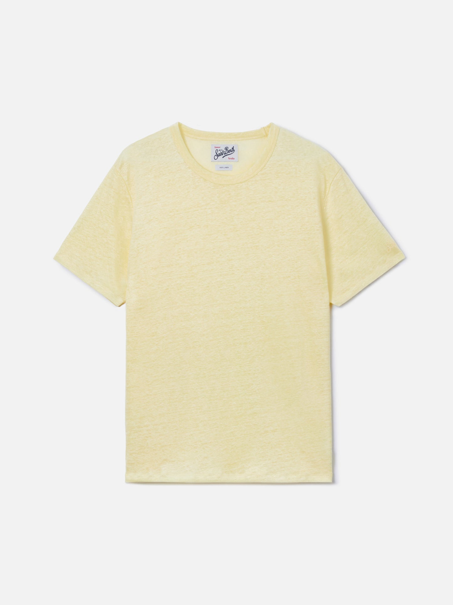 Yellow Ecstasea pure linen t-shirt with logo embroidery