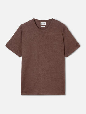 Brown Ecstasea pure linen t-shirt with logo embroidery