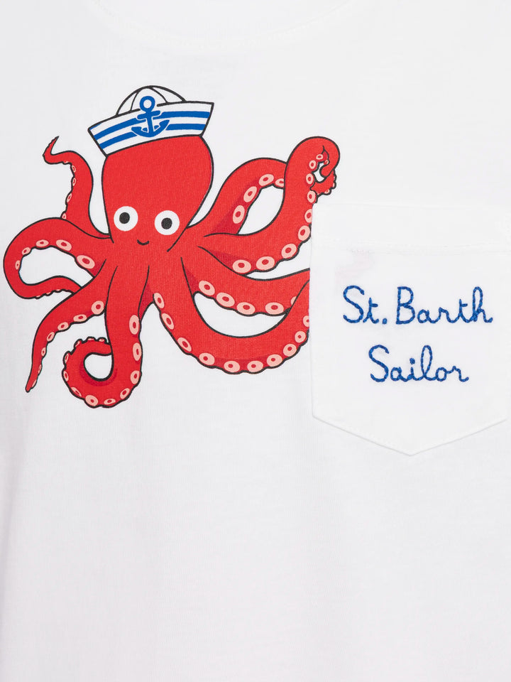 Eddy cotton t-shirt with octopus print and St. Barth Sailor embroidery - MC2 Saint Barth