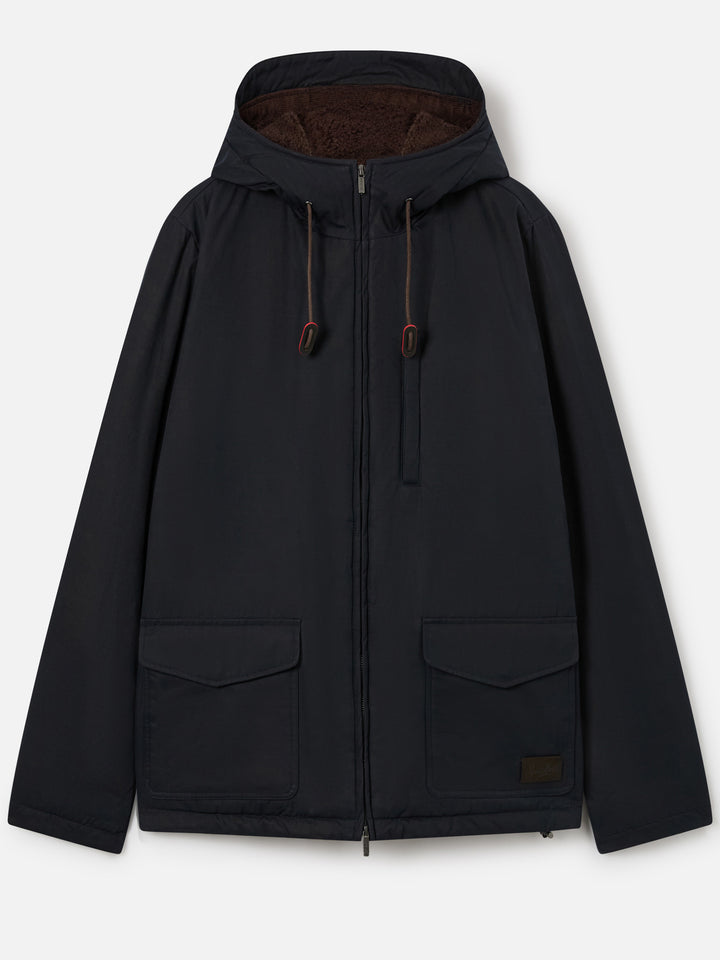 Chaqueta con capucha encerada Edgar blue Navy con forro teddy 