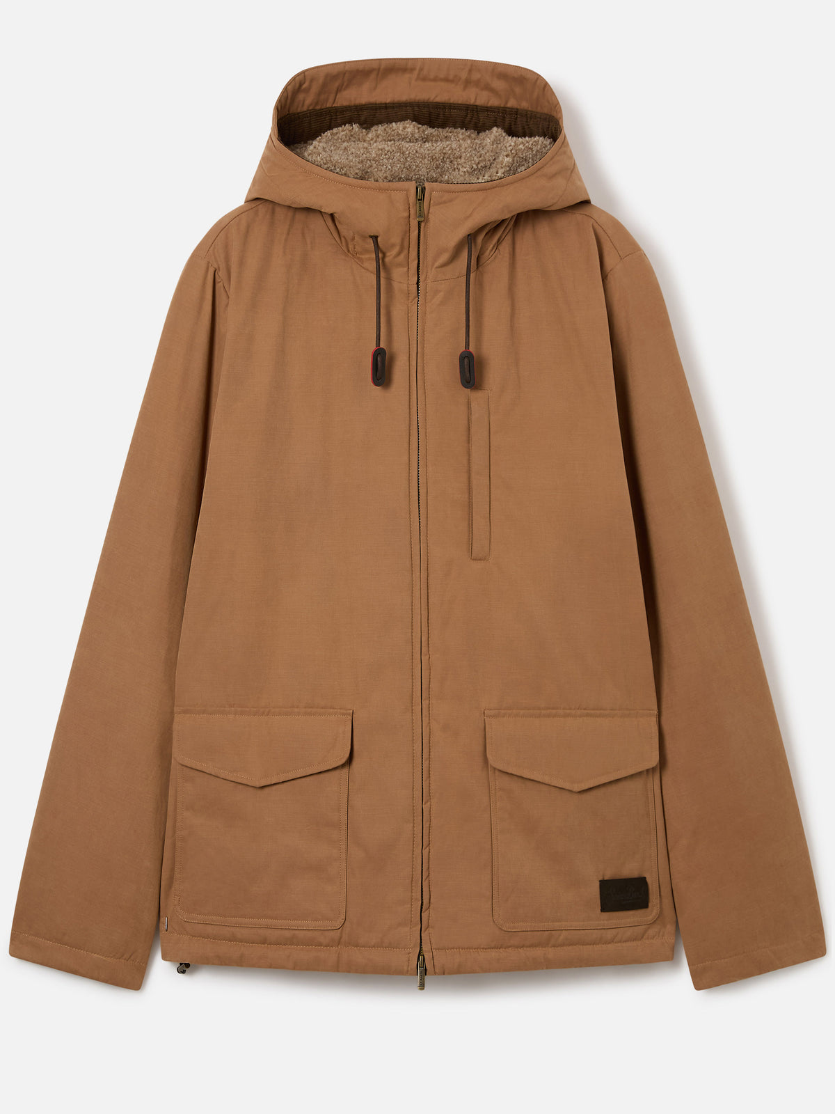 Giacca Edgar khaki cerata con cappuccio e fodera in teddy