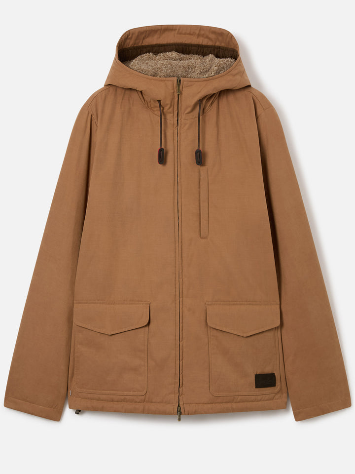 Chaqueta con capucha Edgar caqui encerada con forro teddy 
