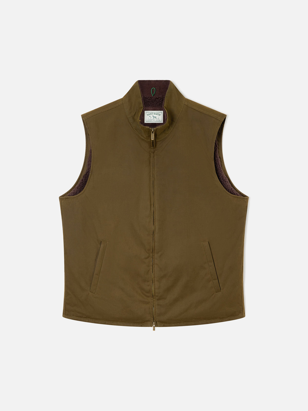 Green Edgar waxed vest with teddy lining