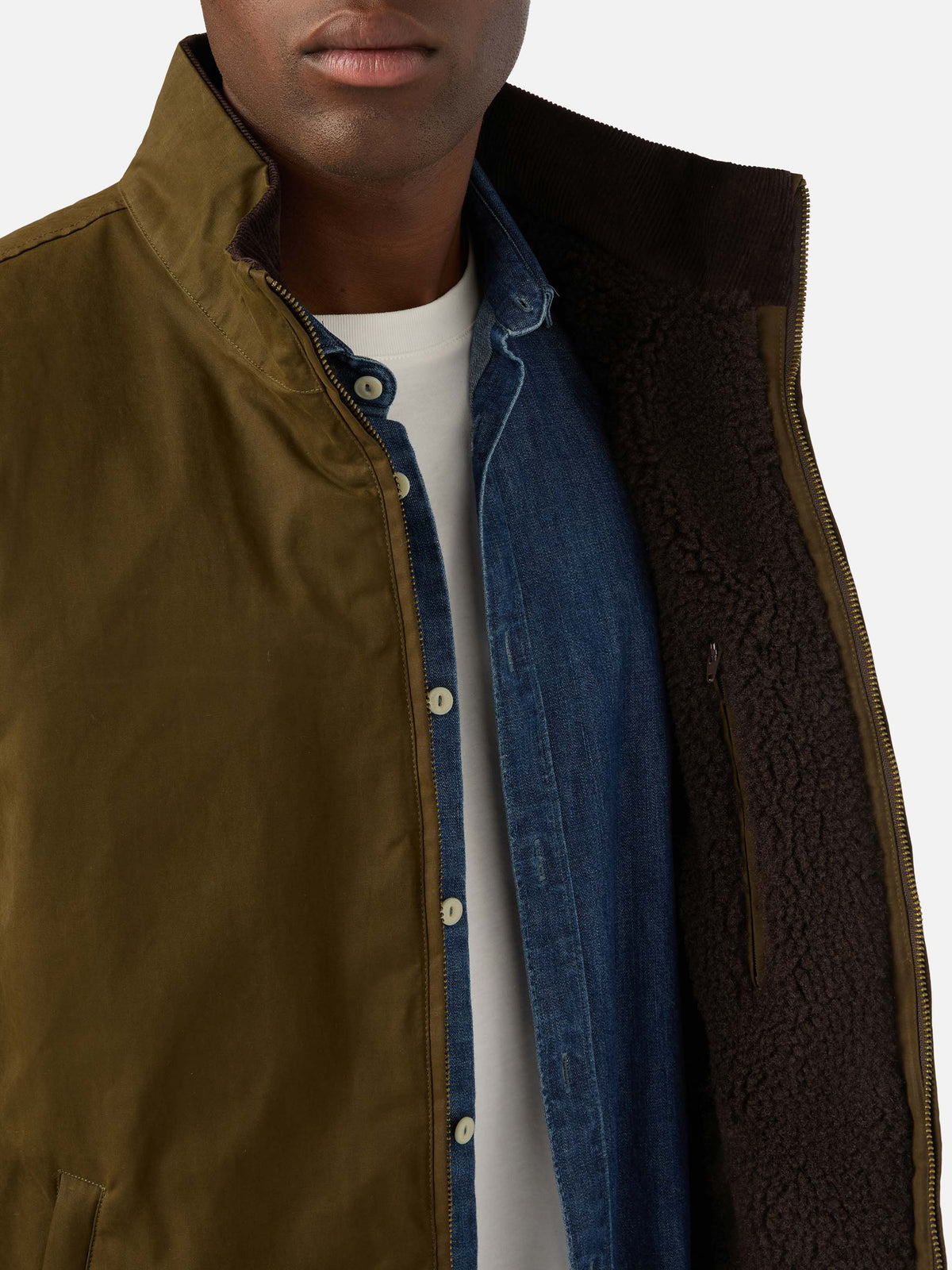 Green Edgar waxed vest with teddy lining