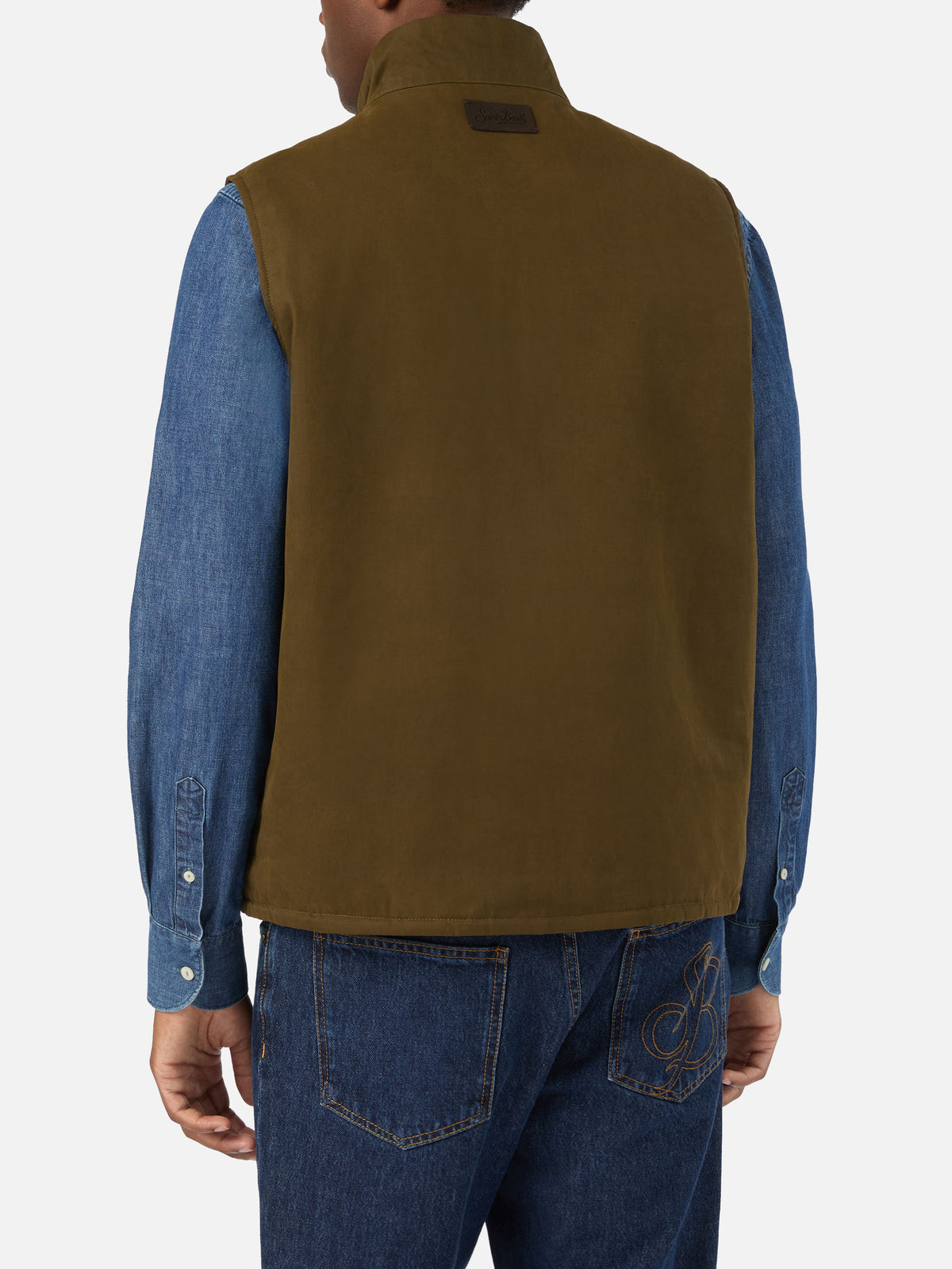 Green Edgar waxed vest with teddy lining