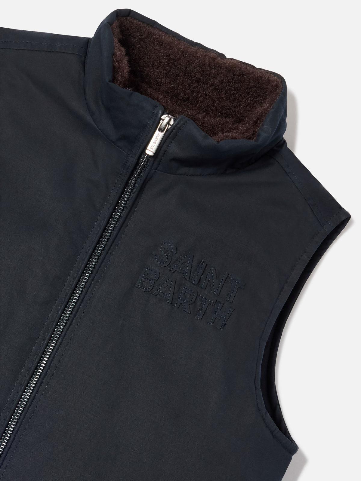 Navy blue Edgar waxed vest with corduroy collar